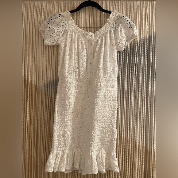 Astr The Label Desi Off The Shoukder Smocked Eyelet Mini Dress - Picture 4 of 9
